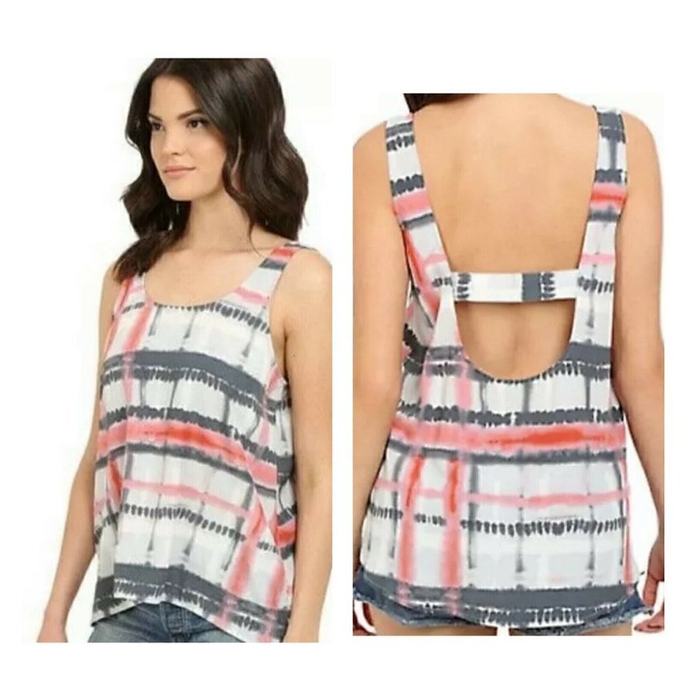 Jack By BB Dakota Adelia Tie Dye Plaid Tank Top